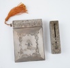 Puderdosa med spegel och läppstiftshållare, silver, importstämplat, 1900-tal.
