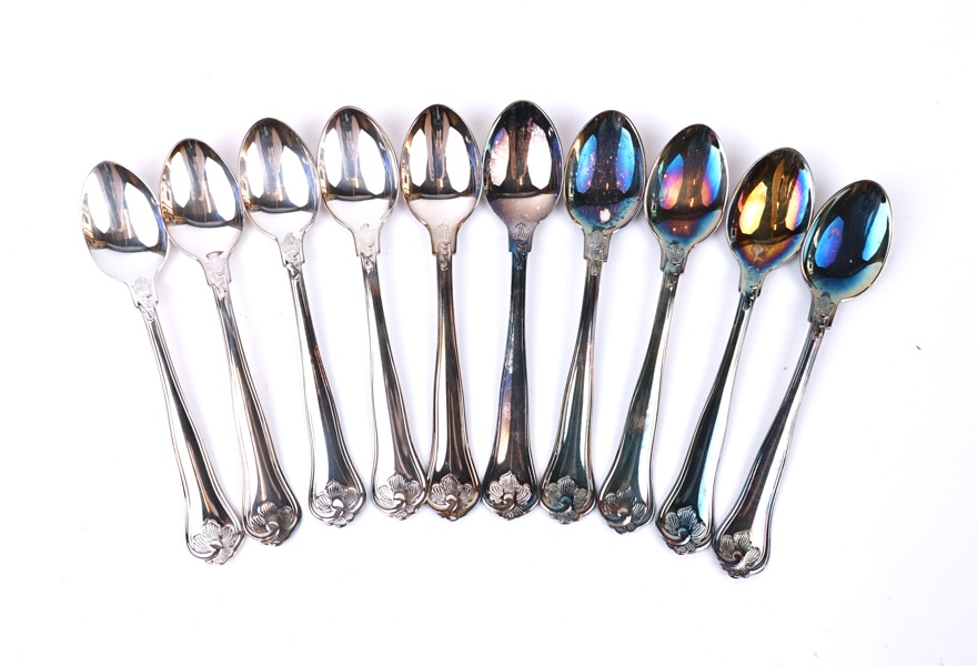 Kaffeskedar, 10 st, silver, ''Sachsisk''.
