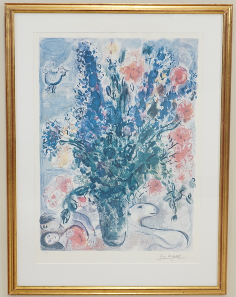 Marc Chagall, efter, "Floral bouquet", tryck, numrerad 485/500, signerad i trycket.