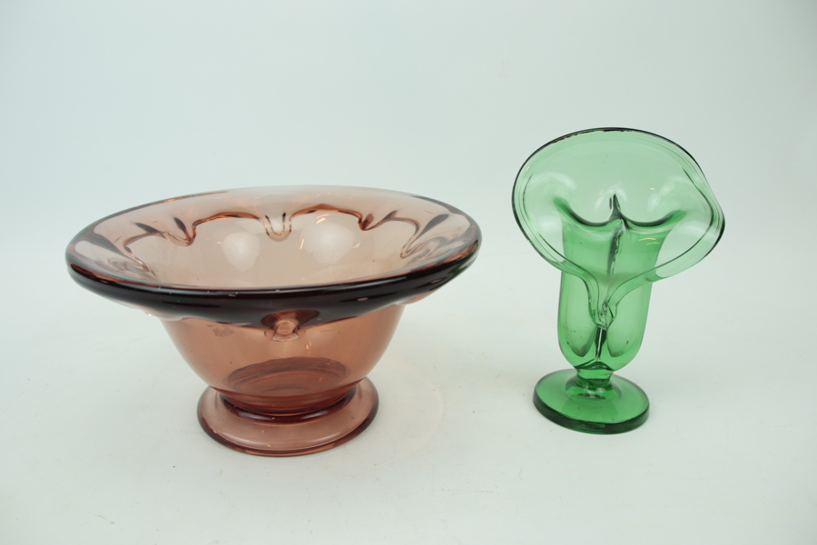 Skål och vas, glas, Trelleborgs glasbruk.