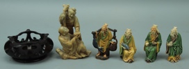 Figuriner, 5 st, keramik och soapstone, Kina, 1900-tal.