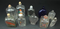 Brännvinskaraffer och pluntor, 10 st, glas, 1800/1900-tal.