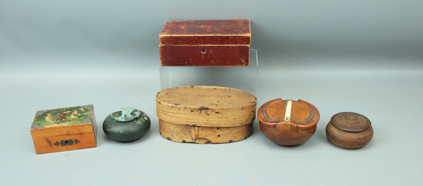 Skrin och dosor, trä, allmoge, 1800/1900-tal.