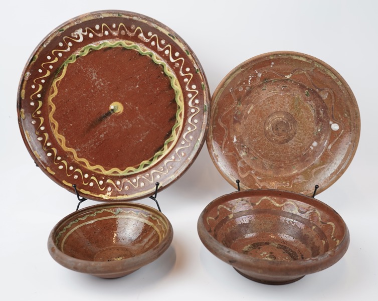 Fat och skålar, 4 delar, keramik, allmoge, 1800/1900-tal.