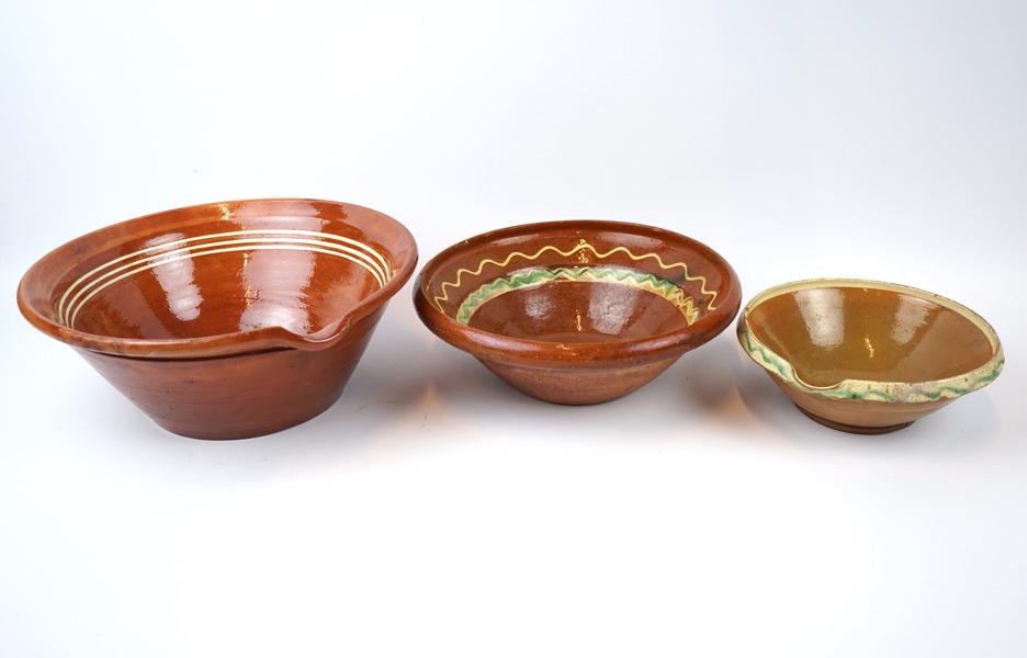 Skålar, keramik, 3 st, allmoge, 1800/1900-tal.