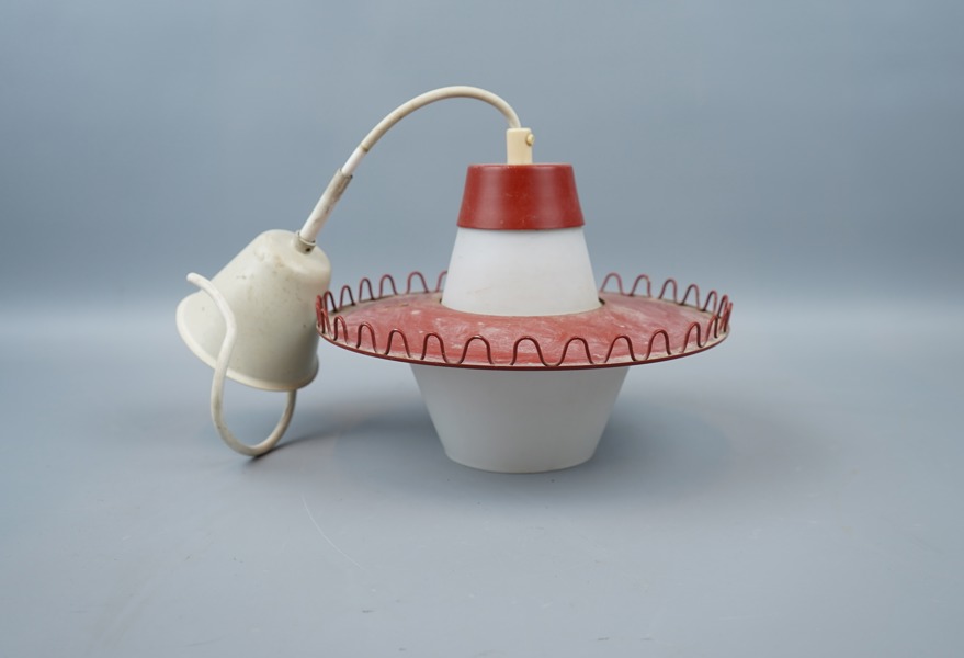 Taklampa, glas/metall, 1900-talets mitt.