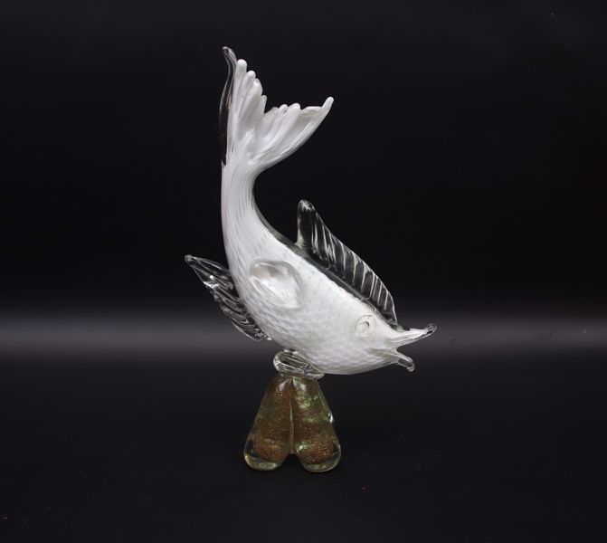 Figurin, glas, fisk, Murano, Italien.