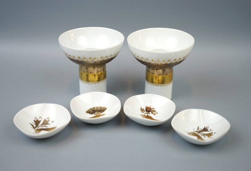 Björn Wiinblad, skålar och ljusstakar, 6 delar, porslin, Studio-linie, Rosenthal.
