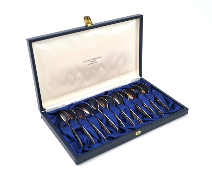 Kaffeskedar, 12 st, silver, ''Rosenranka'', GAB.