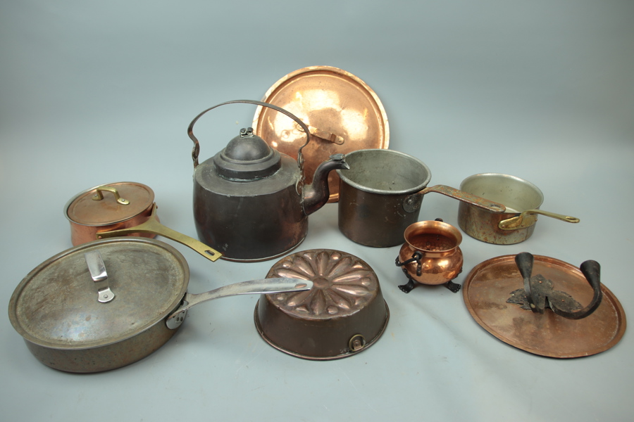 Kopparföremål, 9 delar, 1900-tal.