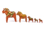 Dalahästar, 5 st, trä, tidigt 1900-tal.