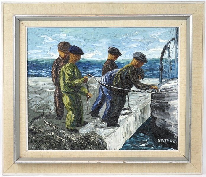 Boris Ninemae, ''Ut till havs'', olja på duk, signerad.