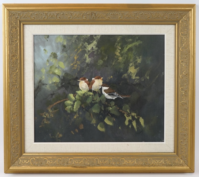 Torbjörn Martinsson, ''Flugsnappare med ungar'', olja på duk, signerad a tergo.