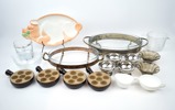 Uppläggningsfat, skålar m.m, ett parti, glas/keramik, bl.a Kosta och Egersund, 1900-tal.