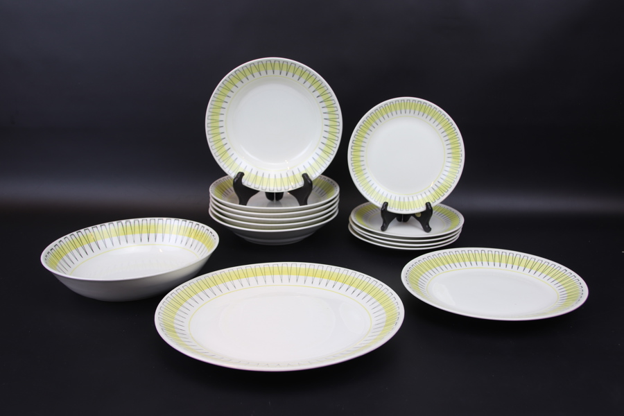 Helmer Ringström, servisdelar, 14 st, flintgods, "Palace", Gefle, 1950-tal.