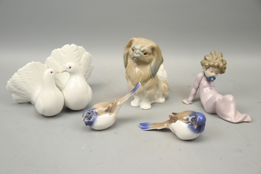 Figuriner, 5 st, porslin, Bing & Gröndahl och Lladro.