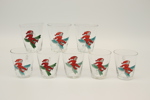 Glöggmuggar, 8 st, glas, handmålade, 1900-tal.