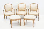 Karmstolar och pallar, 5 delar, trä/textil, rokokostil, 1900-tal.