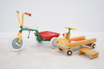 Trehjuling, metall, Winther, och leksaksbil, trä.