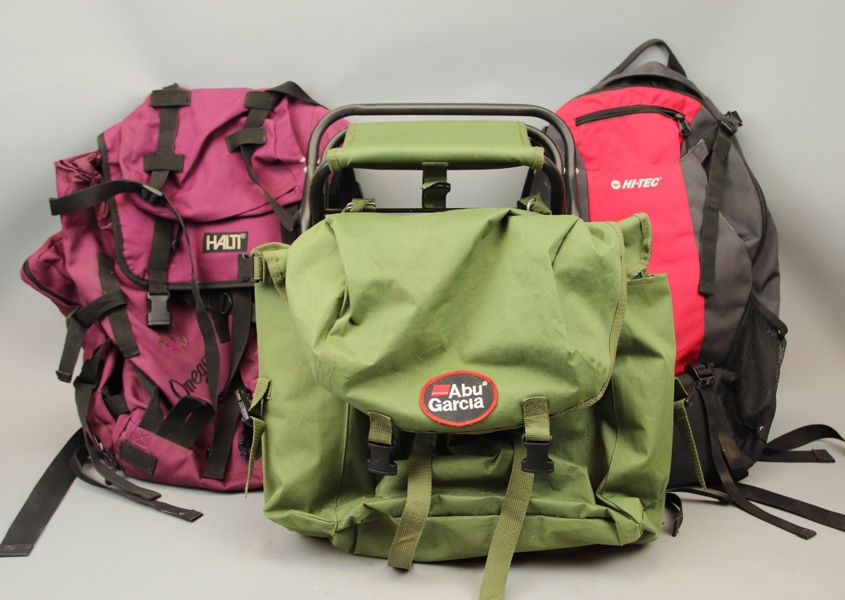 Vandringsryggsäckar, 3 st, bl. a Abu Garcia.