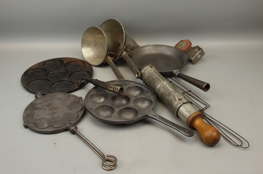 Hushållsföremål, 8 delar, metall, bl.a Skeppshult, 1900-tal.