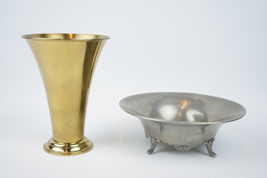 Vas och skål, mässing/tenn, Ystad Metall och Ystad Tenn.