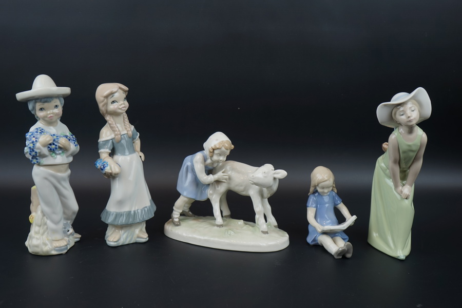 Figuriner, 5 st, porslin, bl.a Lladro.