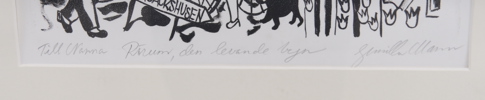 Gunilla Mann, "Rörum, den levande byn", litografi, signerad.