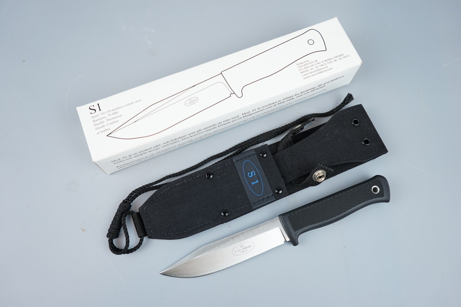Fällkniven S1, överlevnadskniv, stål/thermorun, med  slida, Cordura.
