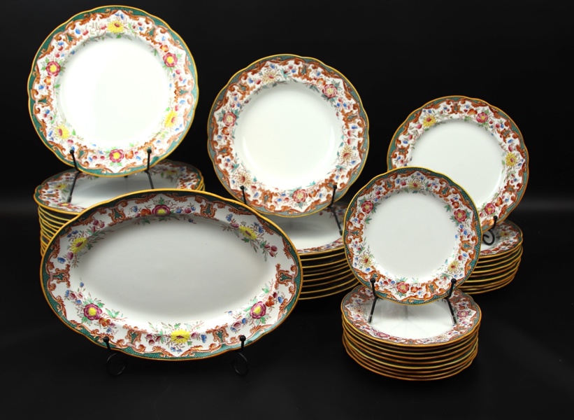 Matservis, 52 delar, flintgods, "Formosa", röd kant, Rörstrand, 1886-87.