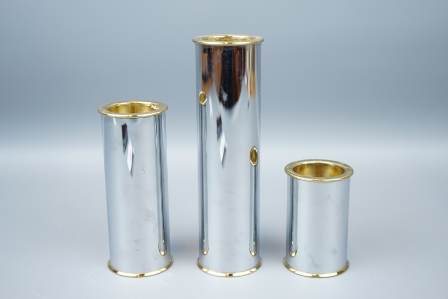 Staffan Englesson, "Cylinder 2000", ljusstakar, 3 st, mässing/vitmetall.