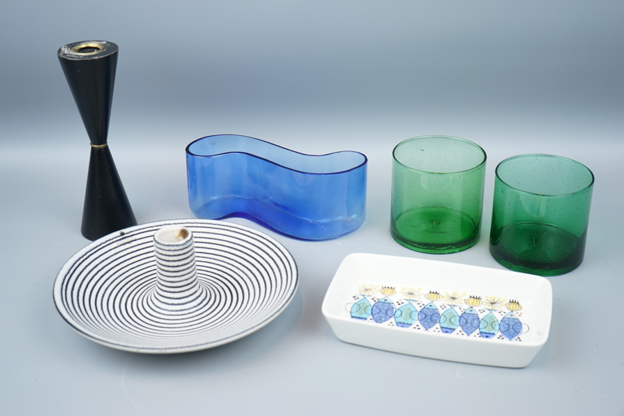 Ljusstakar m.m, 6 delar, glas/keramik, bl.a Turi-Design, Norge.