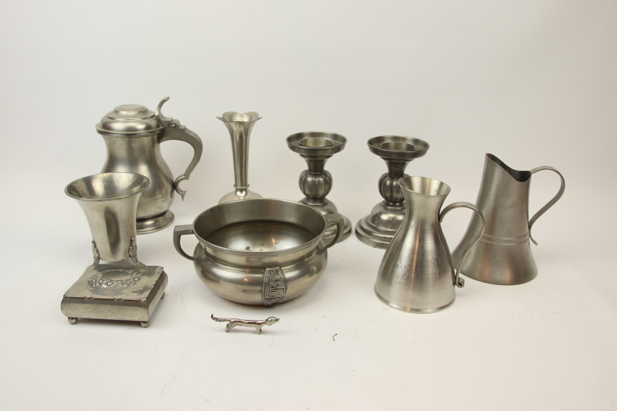 Tennföremål, 10 st, bl. a Ystad Tenn.