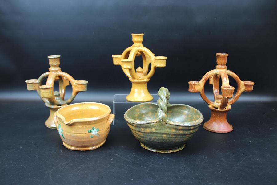 Kandelabrar m.m, 5 delar, lergods, Elfstrand Keramik Sjöbo.