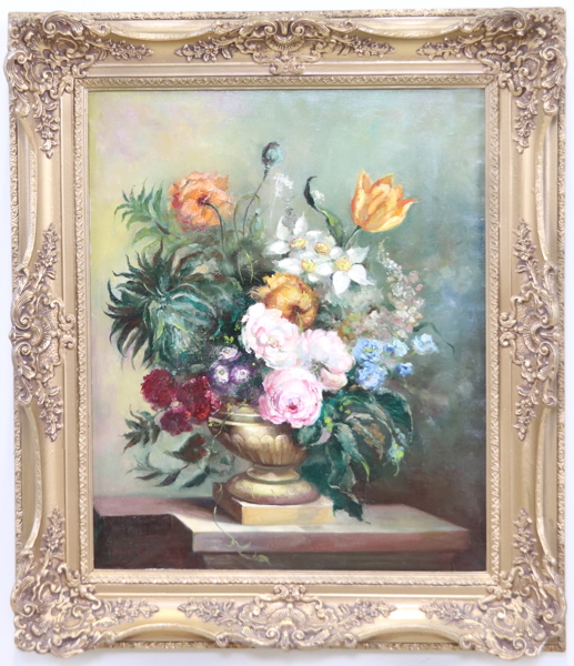 Oidentifierad konstnär, olja på duk, bronserad ram, otydligt signerad.