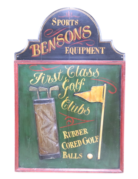 Pubtavla, "Bensons Sports Equipment", målat trä.