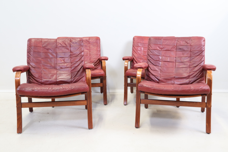 Fåtöljer, 4 st, trä/skinn, Göte Möbler, Nässjö.