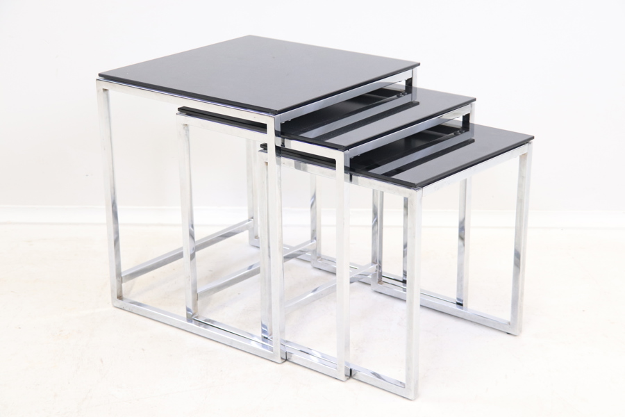 Satsbord, 3 delar, krom/glas, 1900/2000-tal.