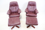 Snurrfåtöljer, ställbara, med fotpallar, ett par, skinn/trä, Anderssons.