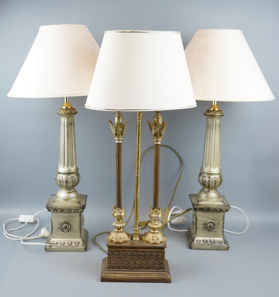 Bordslampor, 3 st, bl.a keramik och trä.