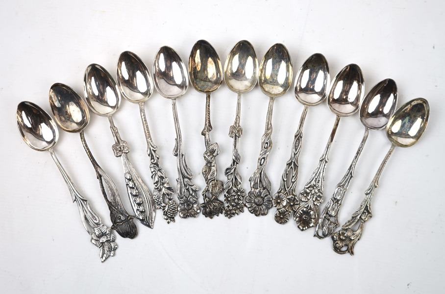 Moccaskedar, 12 st, silver, "Svenska Floran", Gewe.