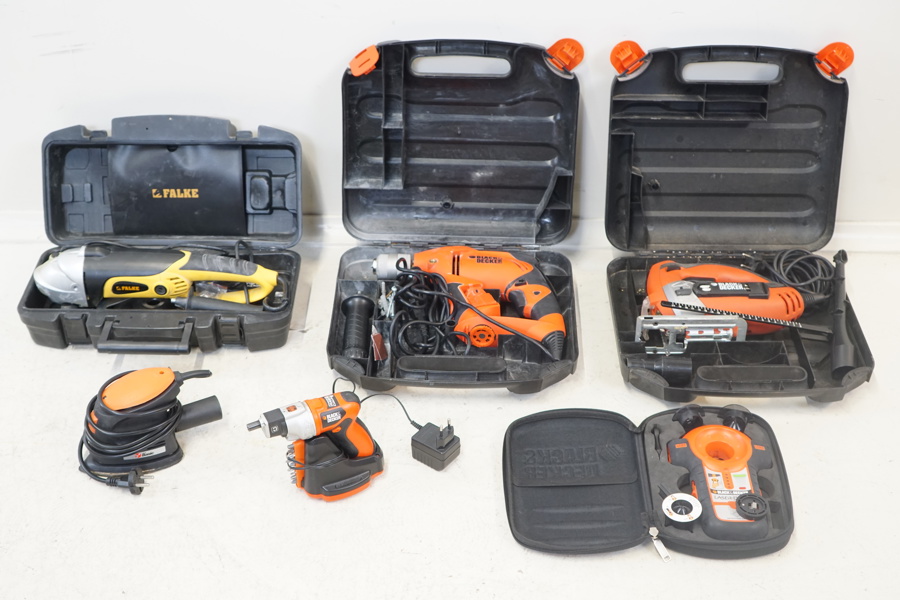 Elverktyg m.m, 6 delar, bl.a Black & Decker och Falke.
