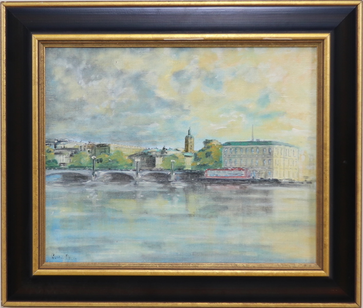 Gustav Pierre, Stockholmsmotiv, olja på duk, signerad.