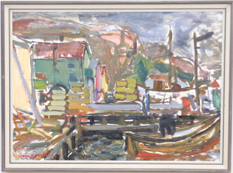 Eric Westling, "Fjällbacka", olja på pannå, signerad, daterad -65.