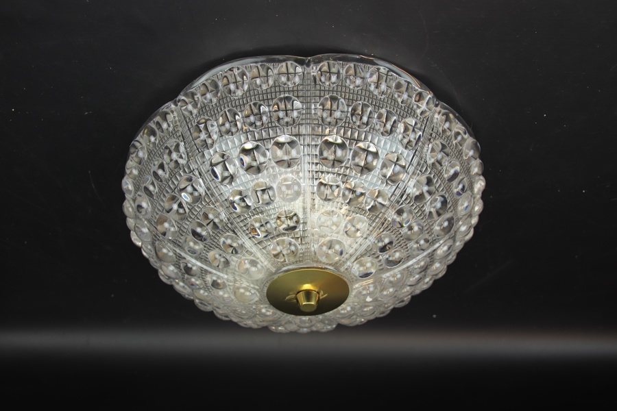 Carl Fagerlund, takplafond, glas/mässing, 3 ljuspunkter, Orrefors.