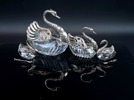 Svanskålar/saltkar, 4 delar, glas/silver 835.