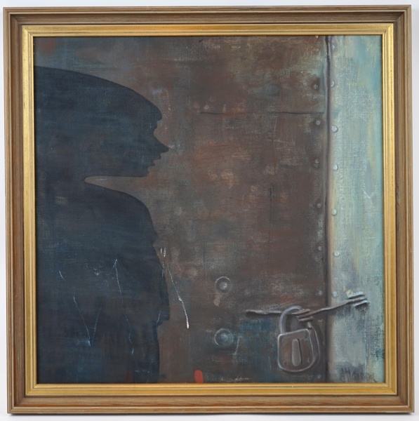 Jan Hansson, ''Den låsta dörren'', olja på duk, signerad.