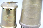 Gruvlyktor, 2 st, mässing, Lamp & Limelight Company och British Coalmining Company.