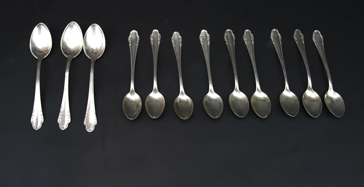Kaffe och moccaskedar, Modell Haga, 3+9 st, silver, 139 gr.