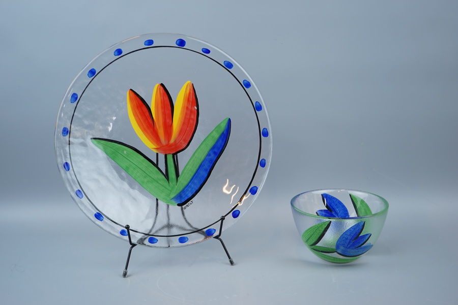 Fat och skål, glas, Ulrica Hydman Vallien, Kosta Boda.